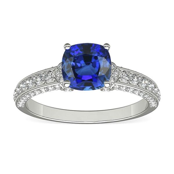 3.50 CT White Gold Diamond Blue Sapphire Prong Set Engagement Ring, Size 6.5
