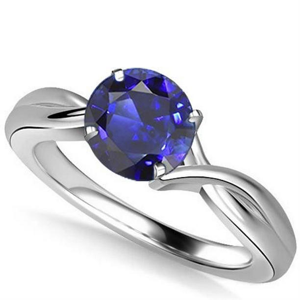 68213 Solitaire Gemstone Blue 2 CT Twisted Style Shank Sapphire Ring, Size 6.5