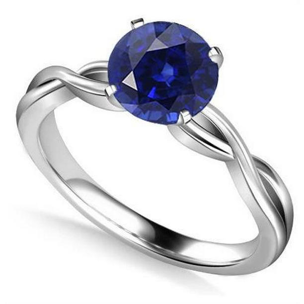 68214 2 CT Round Solitaire Infinity Style Shank Gold 14K Sapphire Ring, Size 6.5