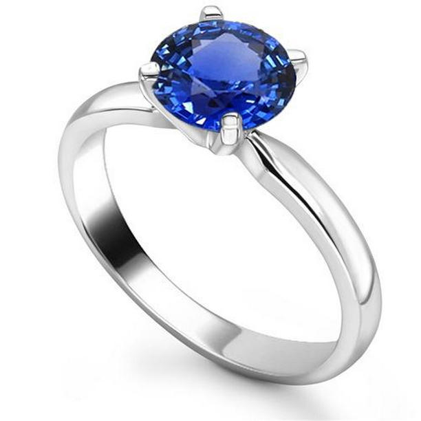 68215 Blue Sapphire 2 CT 4 Prong Set Solitaire Ring, 14K White Gold - Size 6.5
