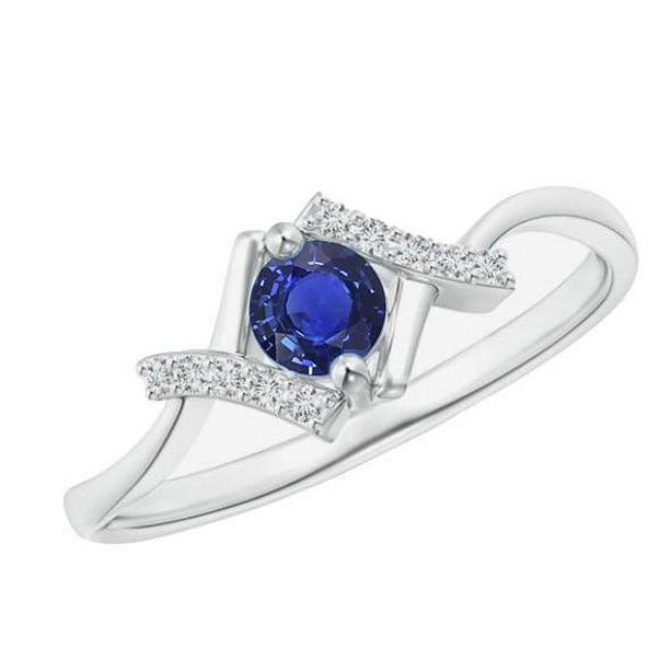 68220 Round Diamond 1.50 CT Twisted X Style Shank Sapphire Ring, 14K Gold - Size 6.5