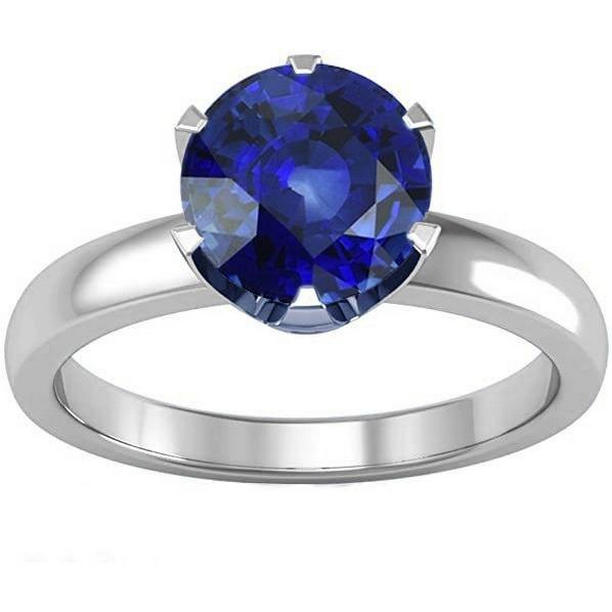 68221 Round Solitaire 3 CT White Gold Sapphire Ring, Size 6.5