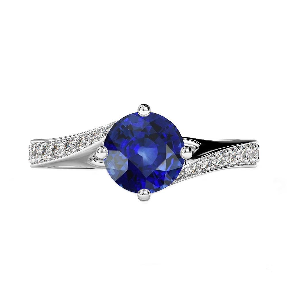 68224 Gold Diamond Srilankan Sapphire 3 CT Bypass Style Engagement Ring, Size 6.5