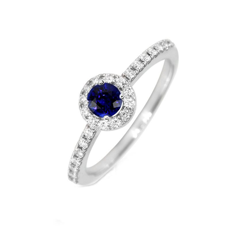68226 Round Sapphire 2.50 CT Sparkling Diamond Halo Ring, Size 6.5