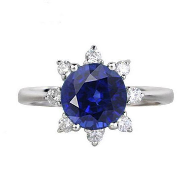 68244 3 CT Round Diamond Halo Star Style Blue Sapphire Ring, White Gold - Size 6.5 -  Harry Chad Enterprises