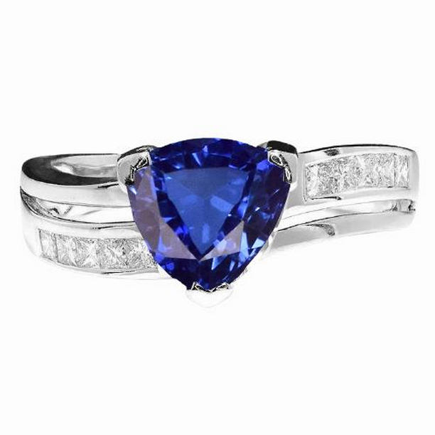 Princess Diamond Sapphire 2 CT Channel Set Accents Engagement Ring, Size 6.5