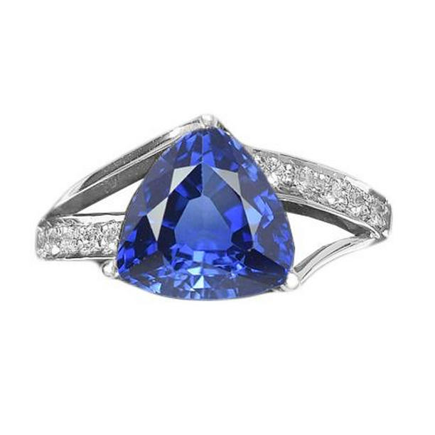 68653 Diamond Sapphire 2 CT Split Shank Gold Womens Gemstone Ring, Size 6.5