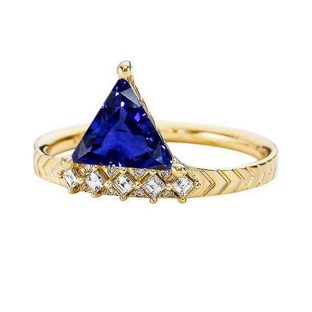 1.75 CT Trillion Sapphire Gemstone Ring & Princess Diamonds, Size 6.5