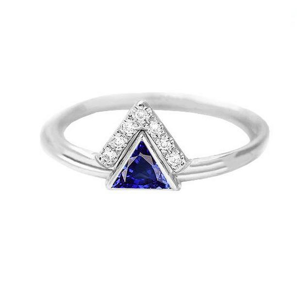 68657 Gemstone Trillion Ceylon 1 CT Diamonds Sapphire Ring, Size 6.5