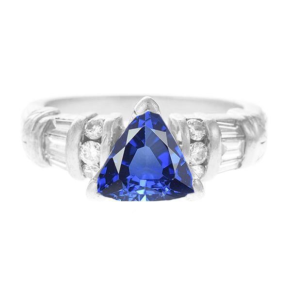 68659 2.50 CT Gemstone Trillion Baguette & Round Diamonds Sapphire Ring, Size 6.5