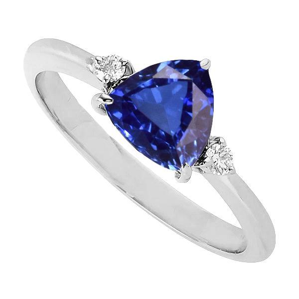 68661 Three Stone Trillion Ceylon 2.25 CT Round Diamonds Sapphire Ring, Size 6.5