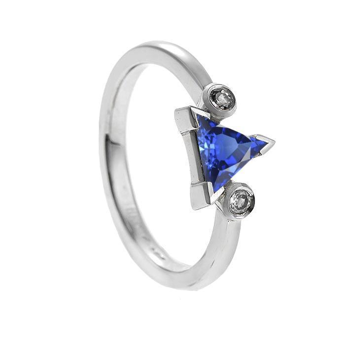 68663 1.75 CT Three Stone Trillion V Prong Ceylon Sapphire Ring, Gold - Size 6.5
