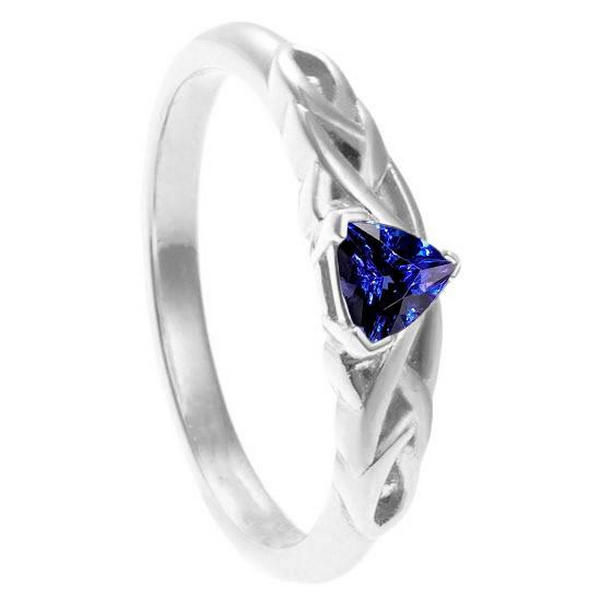 0.50 CT Solitaire Trillion Vintage Style Deep Blue Sapphire Ring, Size 6.5