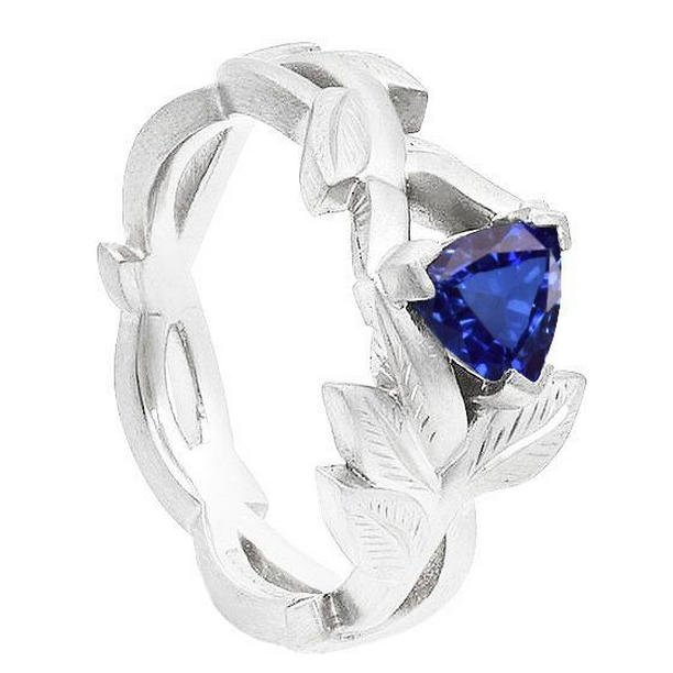 68665 1 CT Ladies Solitaire Trillion Blue Leaf Style Sapphire Ring, Size 6.5