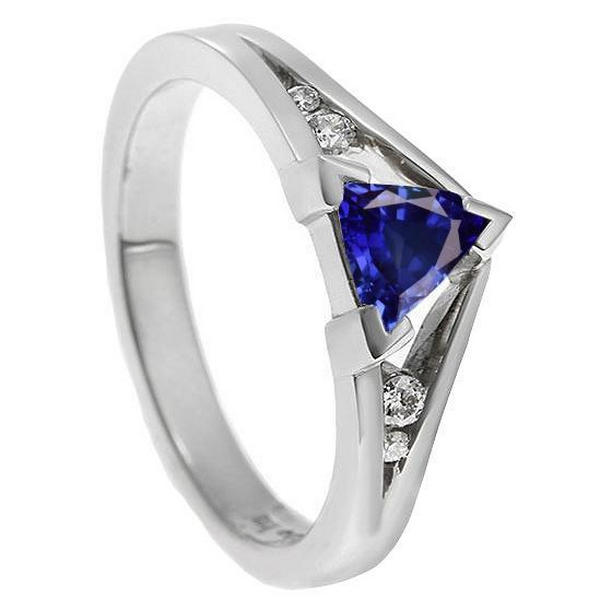 68666 Diamond Trillion Blue 1.25 CT 5 Stone Style Sapphire Ring, Size 6.5