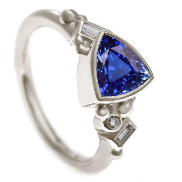68667 Gemstone Trillion Bezel Set Blue 2 CT Baguette Diamonds Sapphire Ring, Size 6.5
