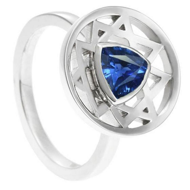 68669 1 CT Trillion Bezel Set Sapphire Star of David Style Solitaire Ring, Size 6.5