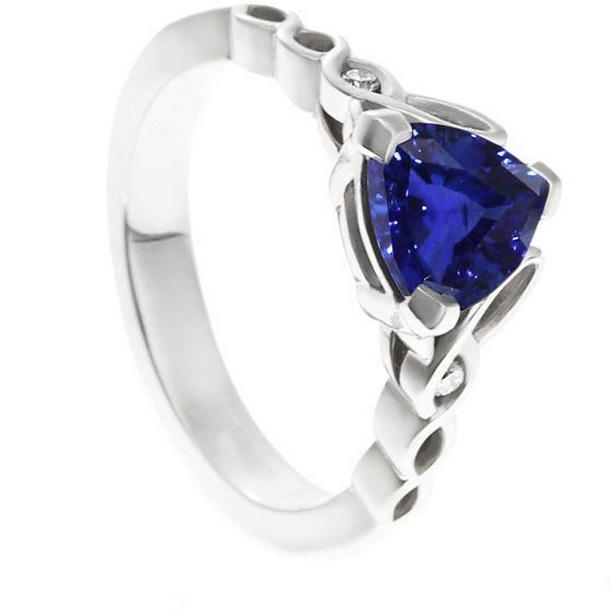 68673 14K Gold Three Stone Trillion Blue Sapphire 1.75 CT Diamonds Ring, Size 6.5