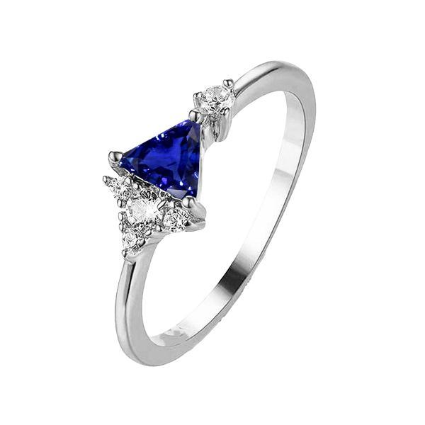 68674 1.50 CT Trillion Sapphire & Round Diamond Ring, 14K White Gold - Size 6.5