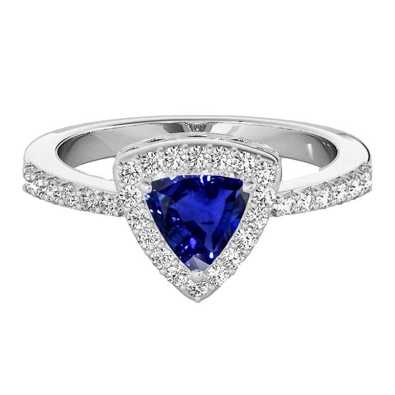 68675 3 CT Diamond Halo Trillion Cut Sapphire Anniversary Ring, Size 6.5