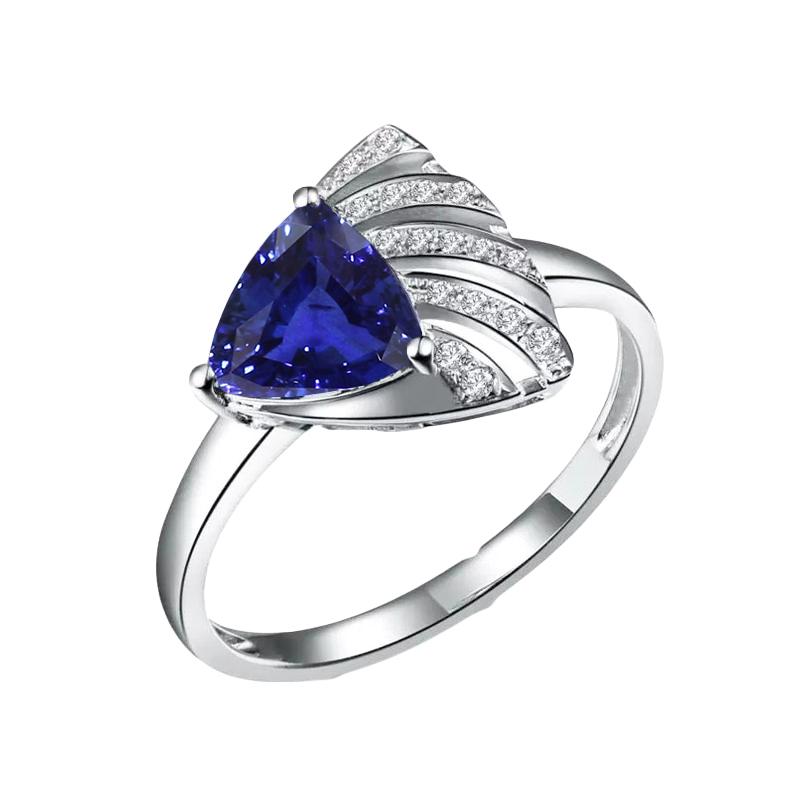 68676 2.50 CT Ceylon Sapphire Gemstone Ring with Round Diamonds, Size 6.5