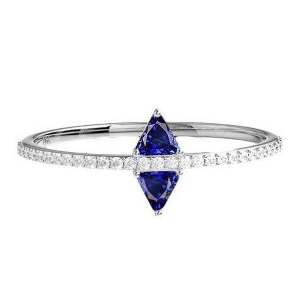 1.50 CT Diamond Trillion Blue Accented Sapphire Ring, Size 6.5