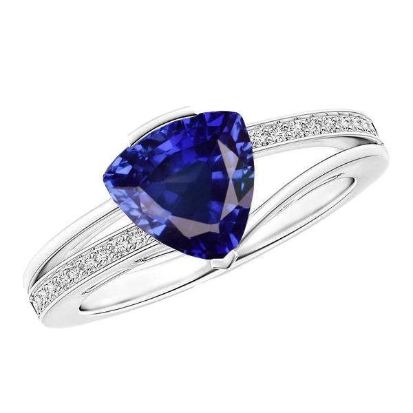 68681 3 CT Trillion Diamond Sri Lankan Split Shank Sapphire Ring, Size 6.5