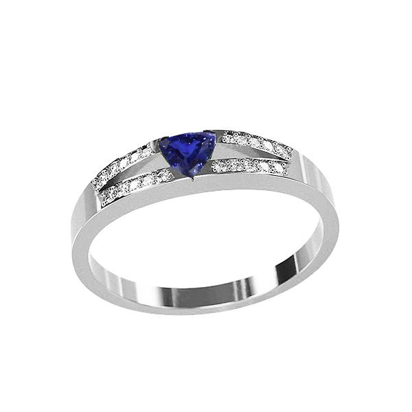 68688 Blue Sapphire Gemstone Trillion Cut 1 CT Split Shank Diamonds Ring, Size 6.5