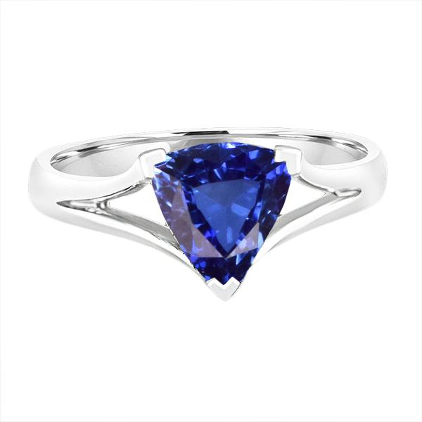 68690 1.50 CT Solitaire Trillion V Prong Split Shank Sapphire Ring, Size 6.5