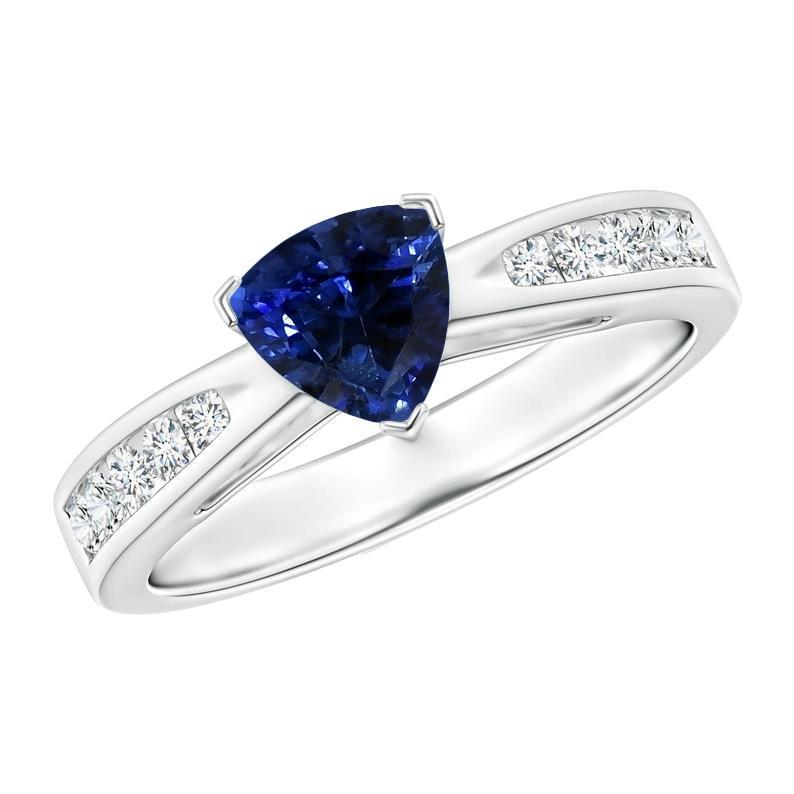 68692 2 CT Diamond Blue Sapphire Trillion Shaped Gemstone Ring, Size 6.5
