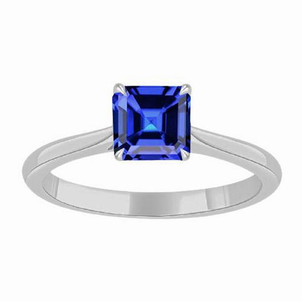 68694 1.50 CT Asscher Solitaire Natural Blue Sapphire Ring, Size 6.5