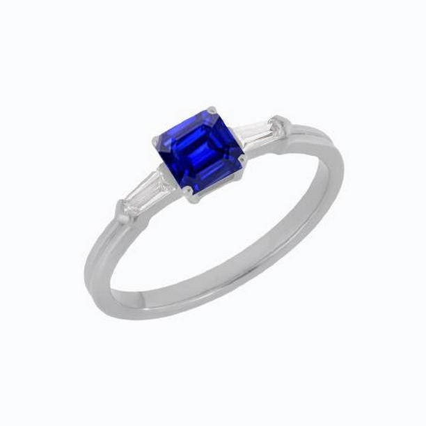 68699 1.25 CT Baguette Diamond Three Stone Emerald Shaped Ring, Size 6.5