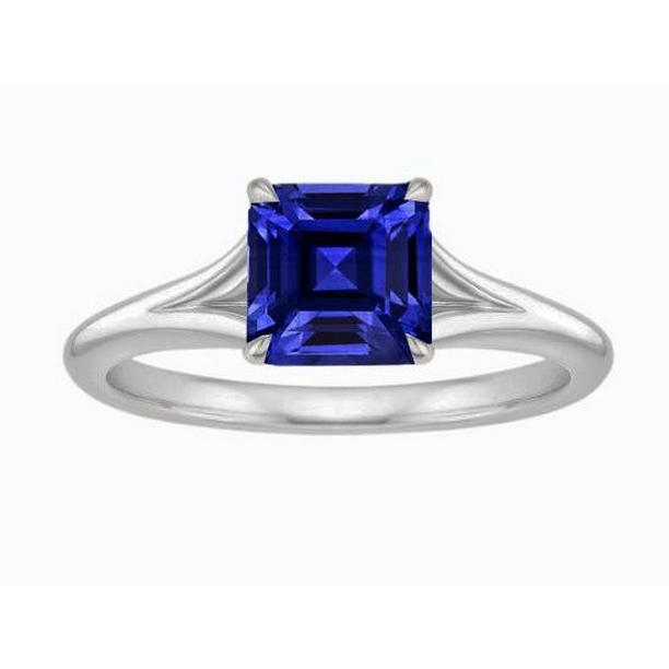 68700 1.50 CT Solitaire Asscher Cut Prong Split Shank Blue Sapphire Ring, Size 6.5