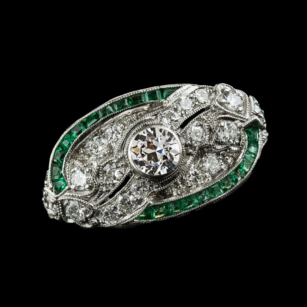 3 CT Bezel Set Round Old Miner Diamond Green Sapphire Ring44 Size 65