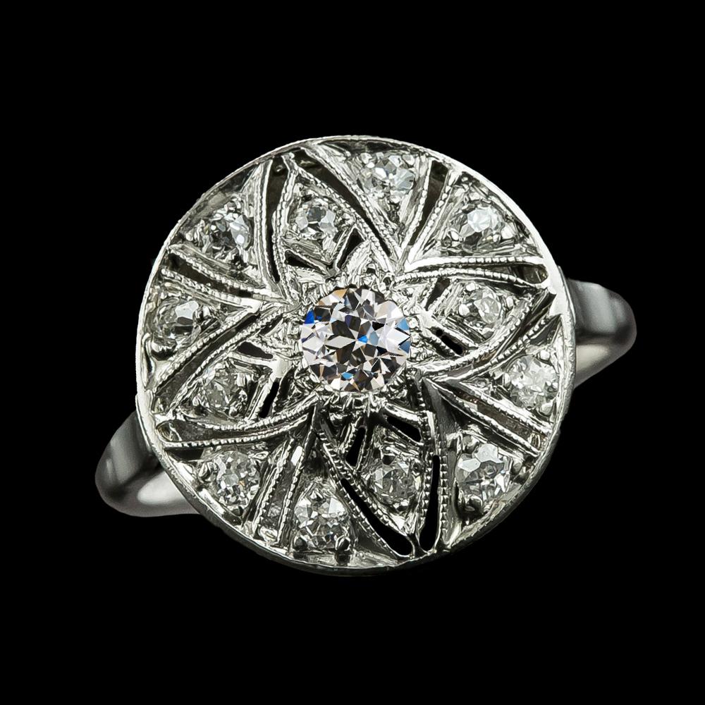 2.50 CT Halo Old Cut Round Diamonds Flower Style Wedding Ring, Size 6.5