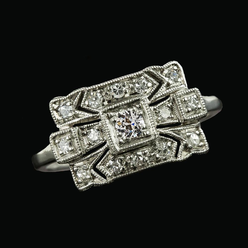 69158 Womens Old Cut Round 1.75 CT 14K White Gold Diamond Ring, Size 6.5