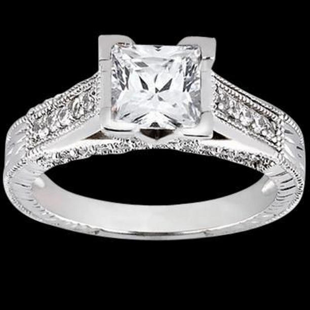 Princess Center Diamond 1.51 CT Antique Style Engagement Ring, Size 6.5