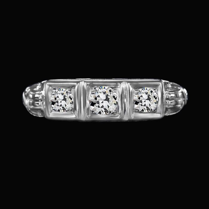 70783 3 Stone Round Old Mine Cut Diamonds 1.50 CT Ladies Ring, Size 6.5