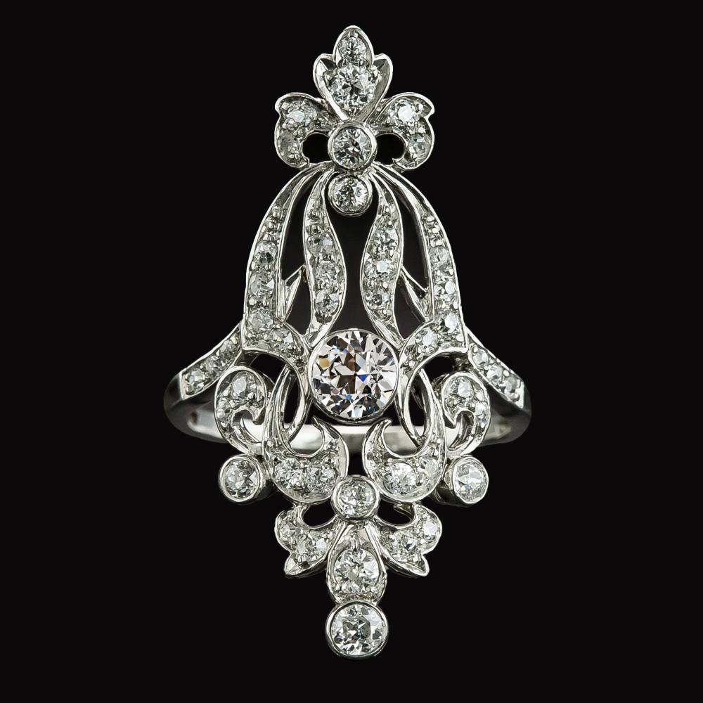 2.25 CT Vintage Style Round Old Cut Diamond Engagement Ring, Size 6.5
