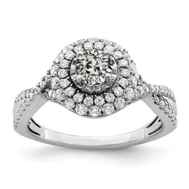 70835 3.50 CT Gold Double Round Old Cut Diamond Twisted Shank Halo Ring, Size 6.5