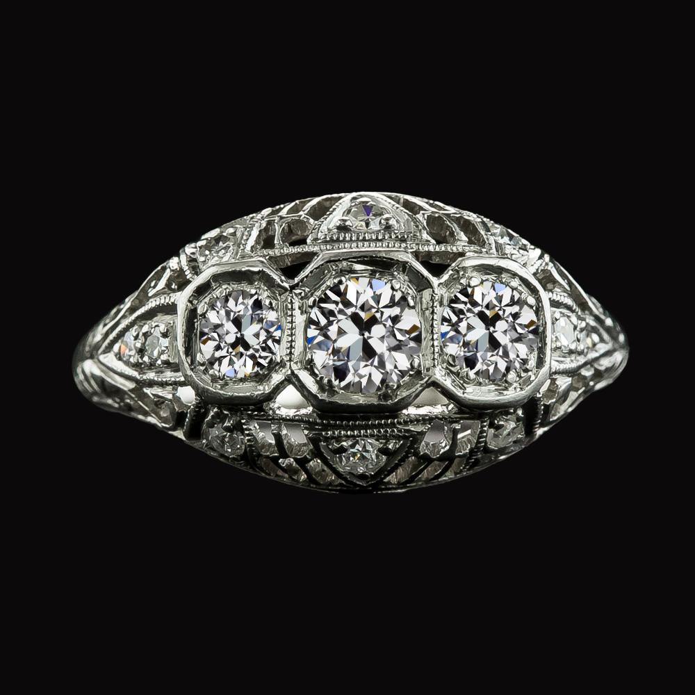 70841 2 CT Round Old Miner Diamond Vintage Style Anniversary Ring, Size 6.5