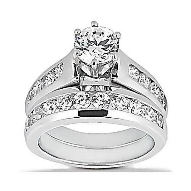 3.50 CT Sparkling Diamonds Engagement Ring Set, 14K White Gold - Size 6.5