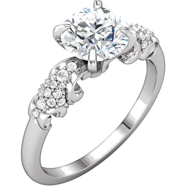 1.66 CT Round Diamond Filigree Engagement Ring, 14K White Gold - Size 6.5