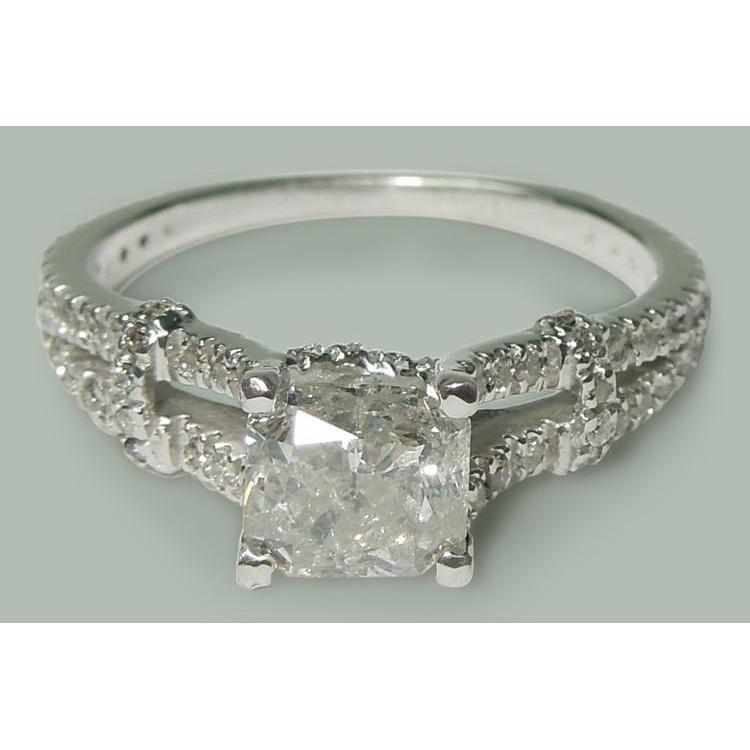 Cushion & Round Diamond 1.90 CT Split Shank Engagement Ring, Size 6.5