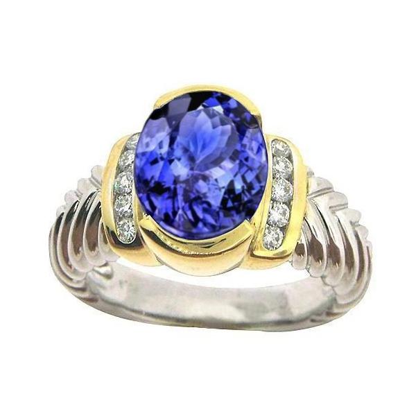 Picture of Harry Chad Enterprises 8467 3.50 CT Oval Tanzanite Sparkling Diamonds Two Tone Ring, Size 6.5