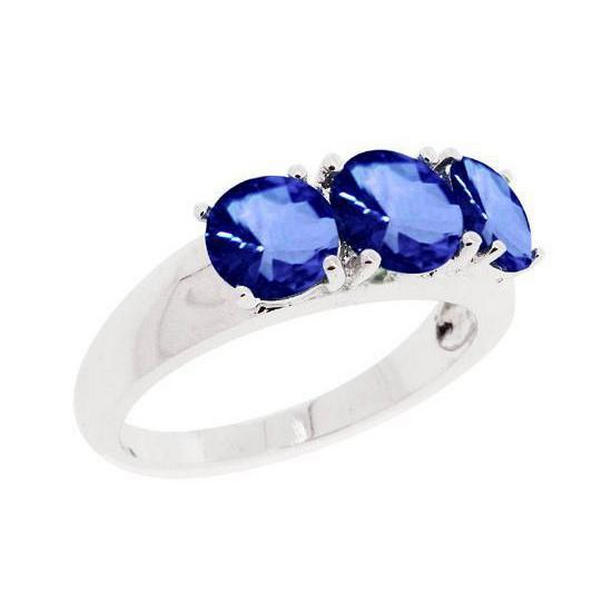 6 CT Blue Tanzanite White Gold 3 Stone Gemstones Ring, Size 6.5