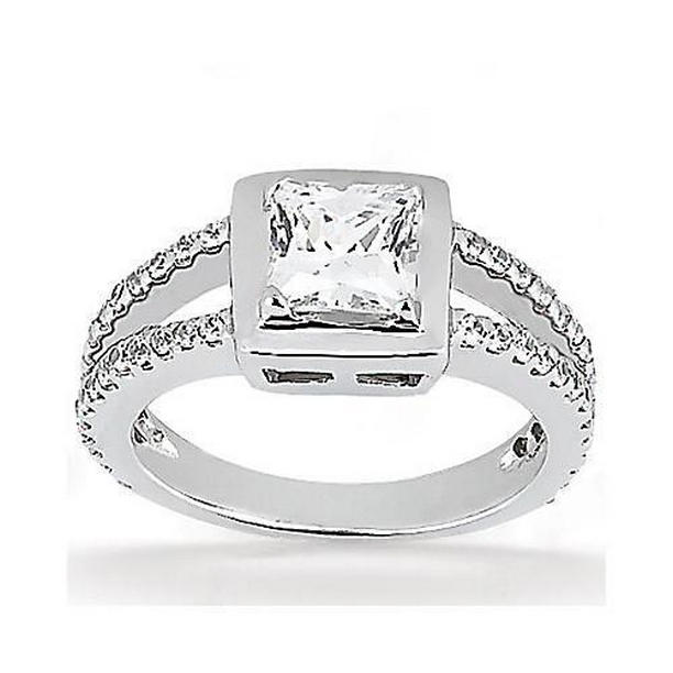 13168 2 CT Princess Cut Diamond Split Shank Engagement Ring, White Gold - Size 6.5