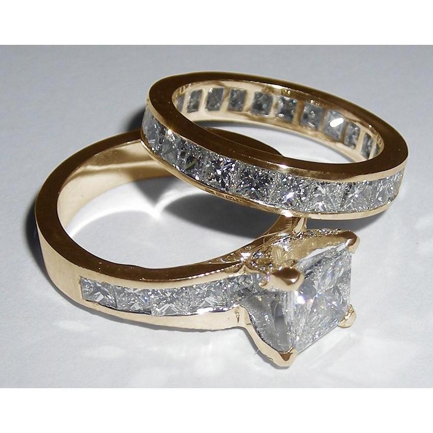 Picture of Harry Chad Enterprises 13553 2 CT Diamonds Princess Cut Engagement Ring Set&#44; 14K Yellow Gold - Size 6.5