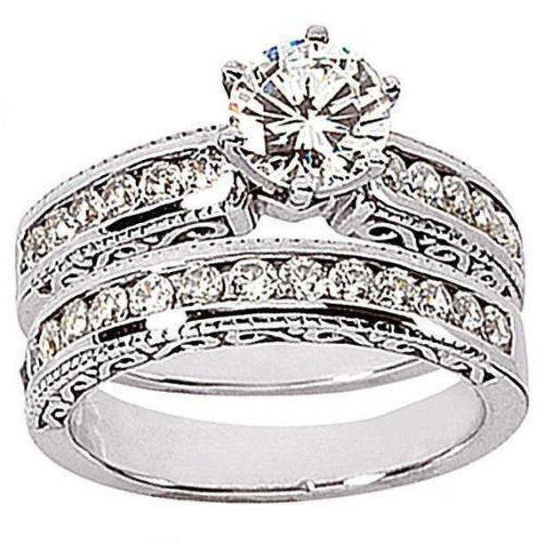 Picture of Harry Chad Enterprises 13574 4 CT Gorgeous Diamond Engagement Ring Set&#44; 14K White Gold - Size 6.5