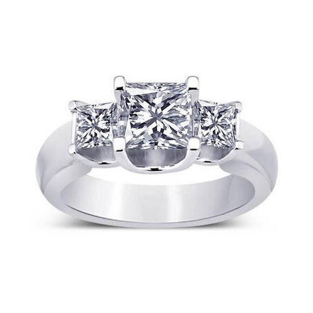1384 2.31 CT Three Stone Princess Diamond Ring, 14K White Gold - Size 6.5